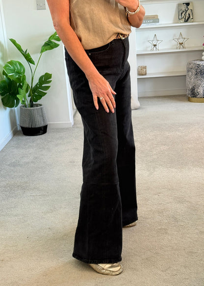 Beige Wide Panel Leg Jeans