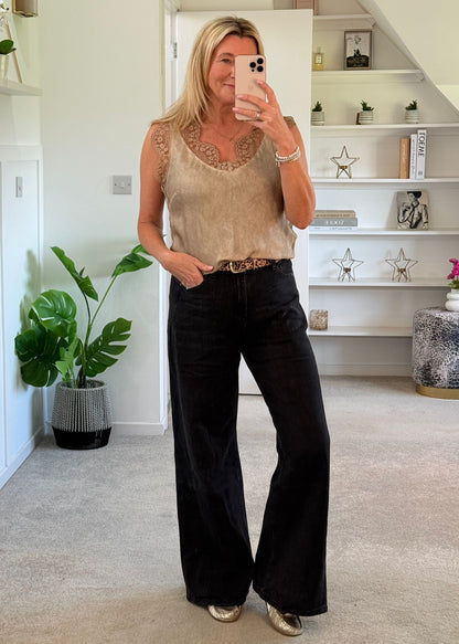 Dk Blue Denim Wide Panel Leg Jeans