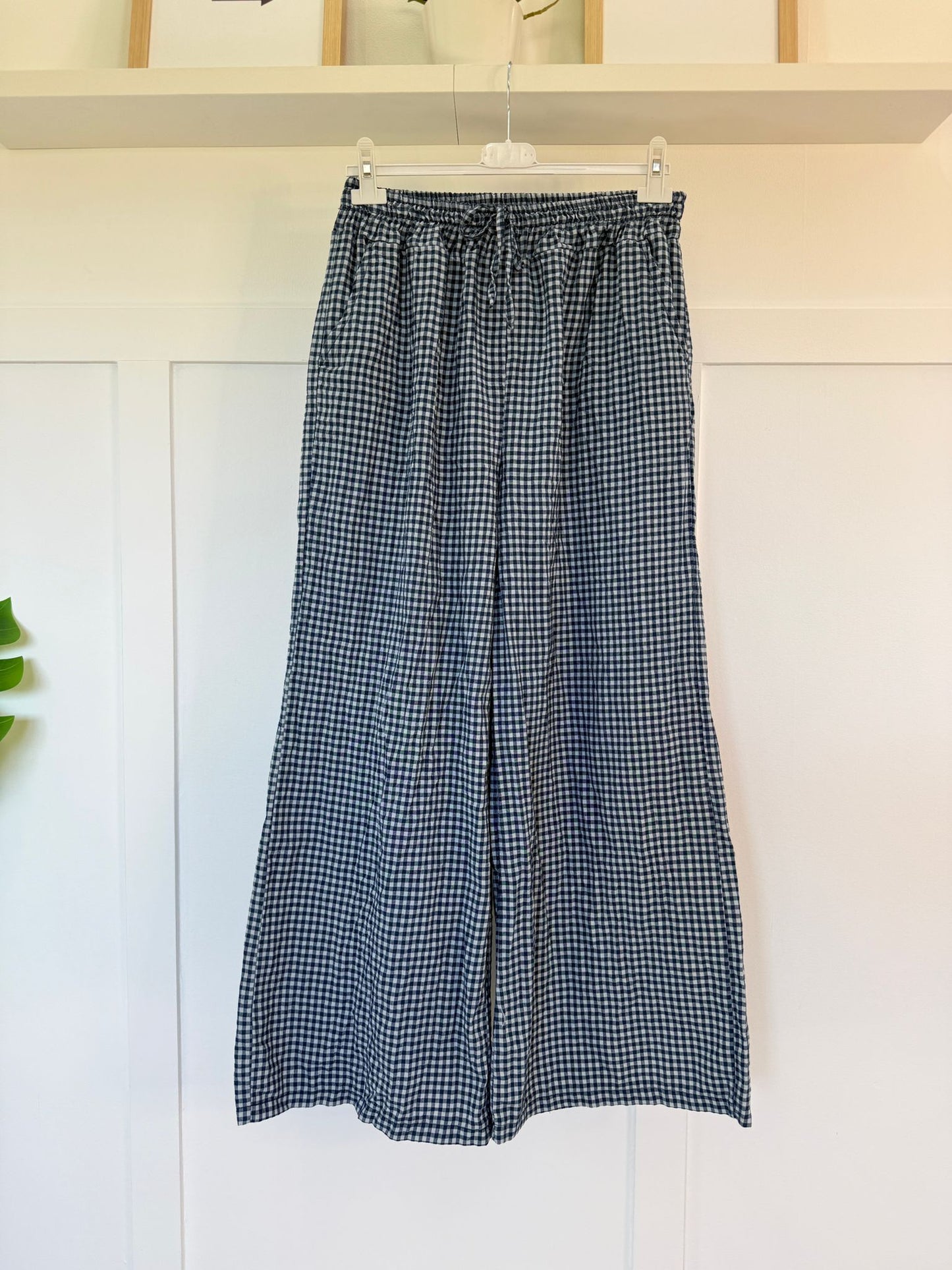 Navy Gingham Wide leg Trousers