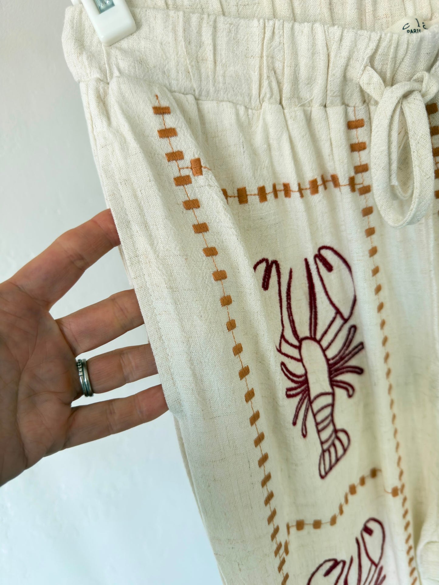 Oatmeal 🦞 Lobster Embroidered Cotton Trousers