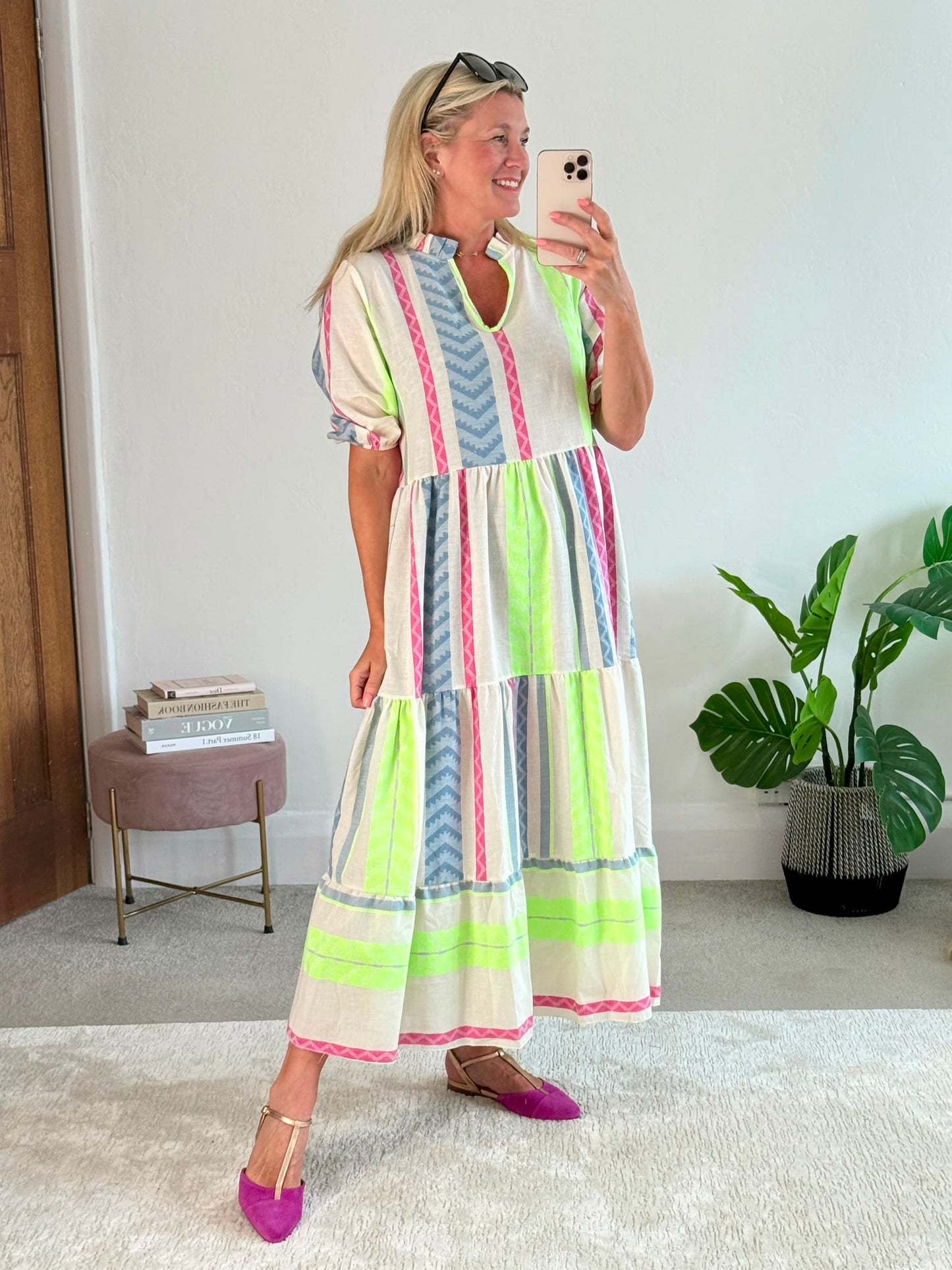 Neon/Blue Aztec Maxi Dress