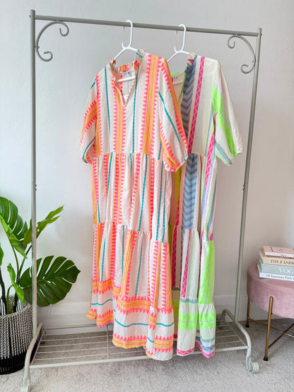 Neon/Blue Aztec Maxi Dress