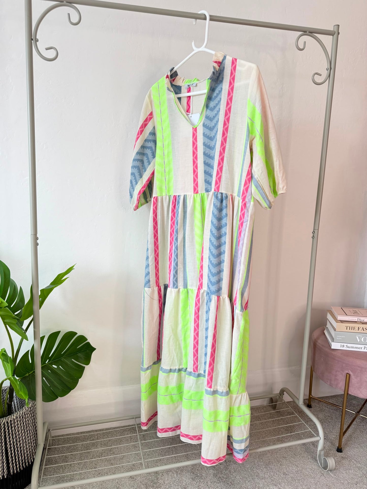 Neon/Blue Aztec Maxi Dress