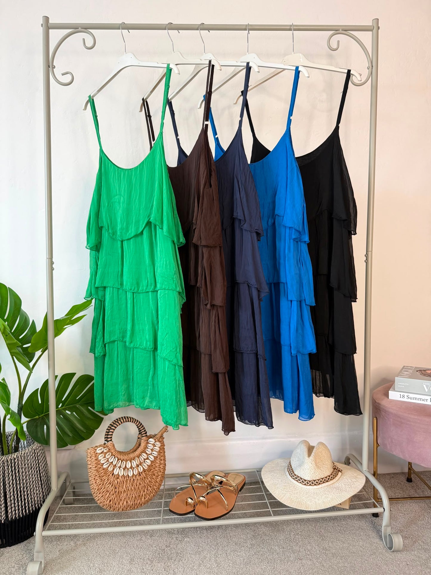 Black Silk Mix Strappy Frill Dress