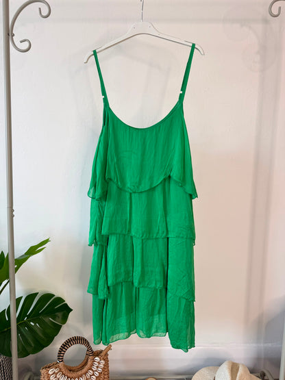 Black Silk Mix Strappy Frill Dress