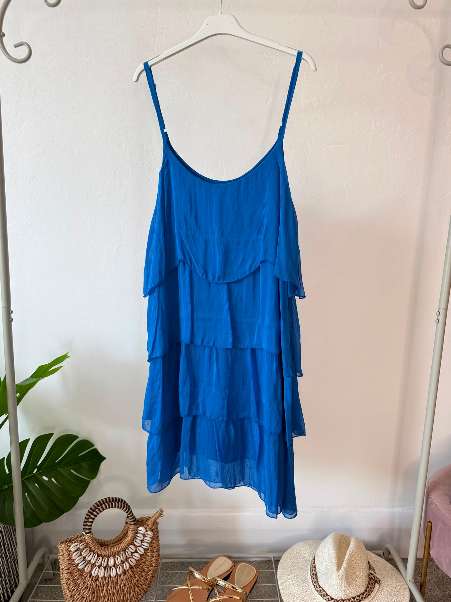 Black Silk Mix Strappy Frill Dress