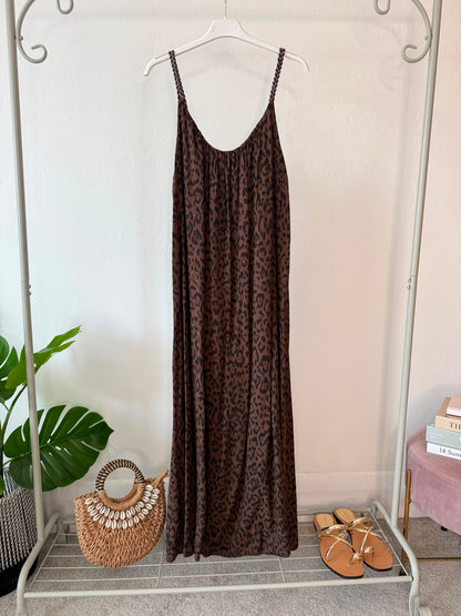 Chocolate Plaited Strap Leopard Maxi Dress 🐆
