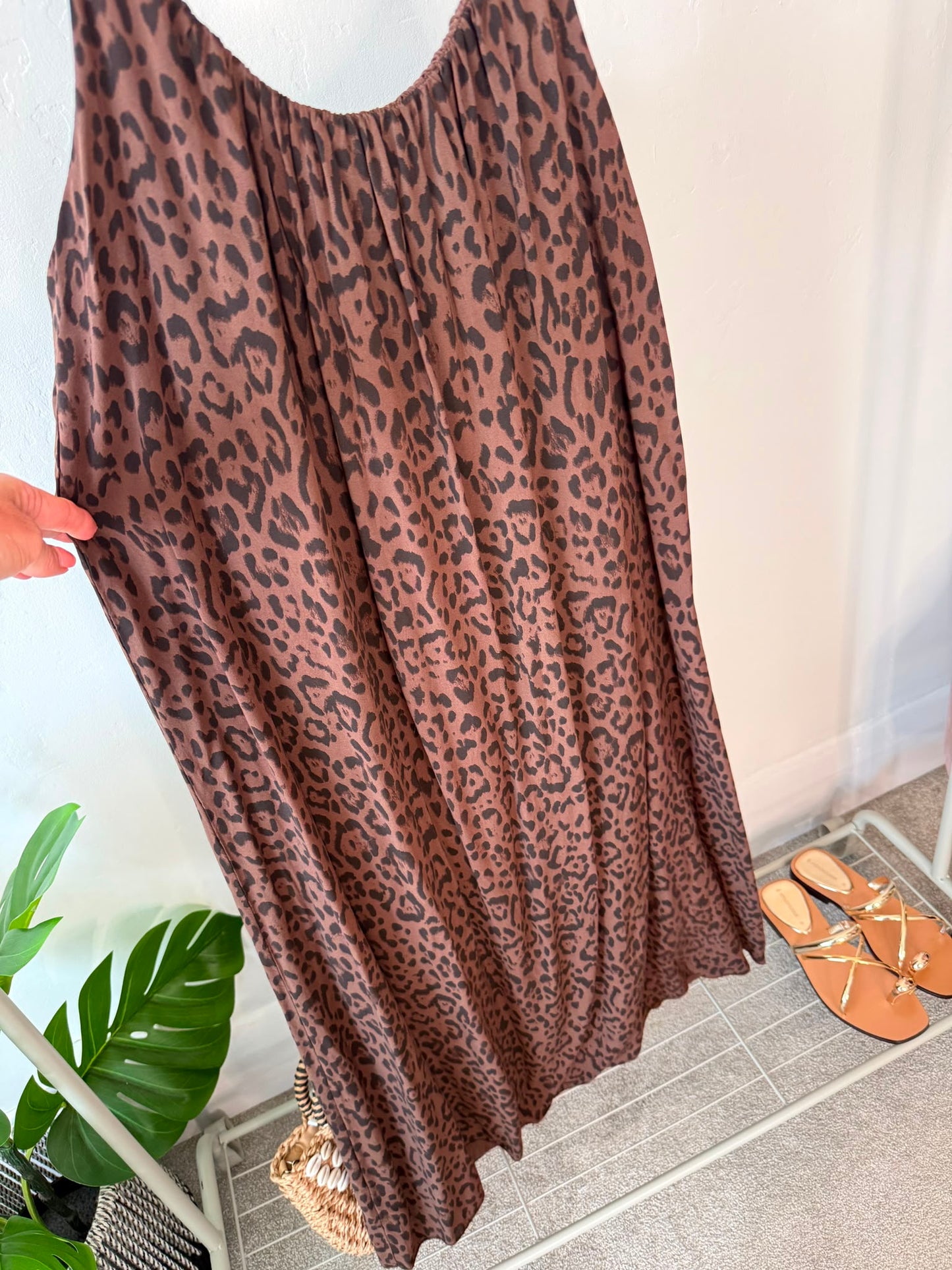 Chocolate Plaited Strap Leopard Maxi Dress 🐆