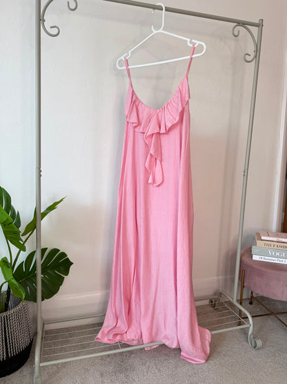 Mocha Ruffle Front Strappy Maxi Dress