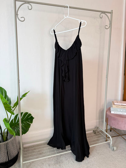 Mocha Ruffle Front Strappy Maxi Dress