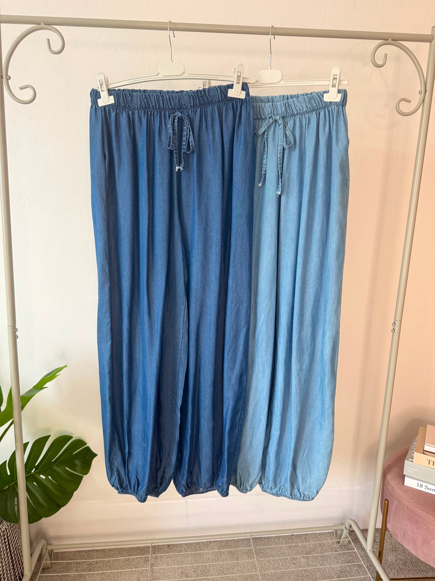 Light Denim Chambray Balloon Trousers