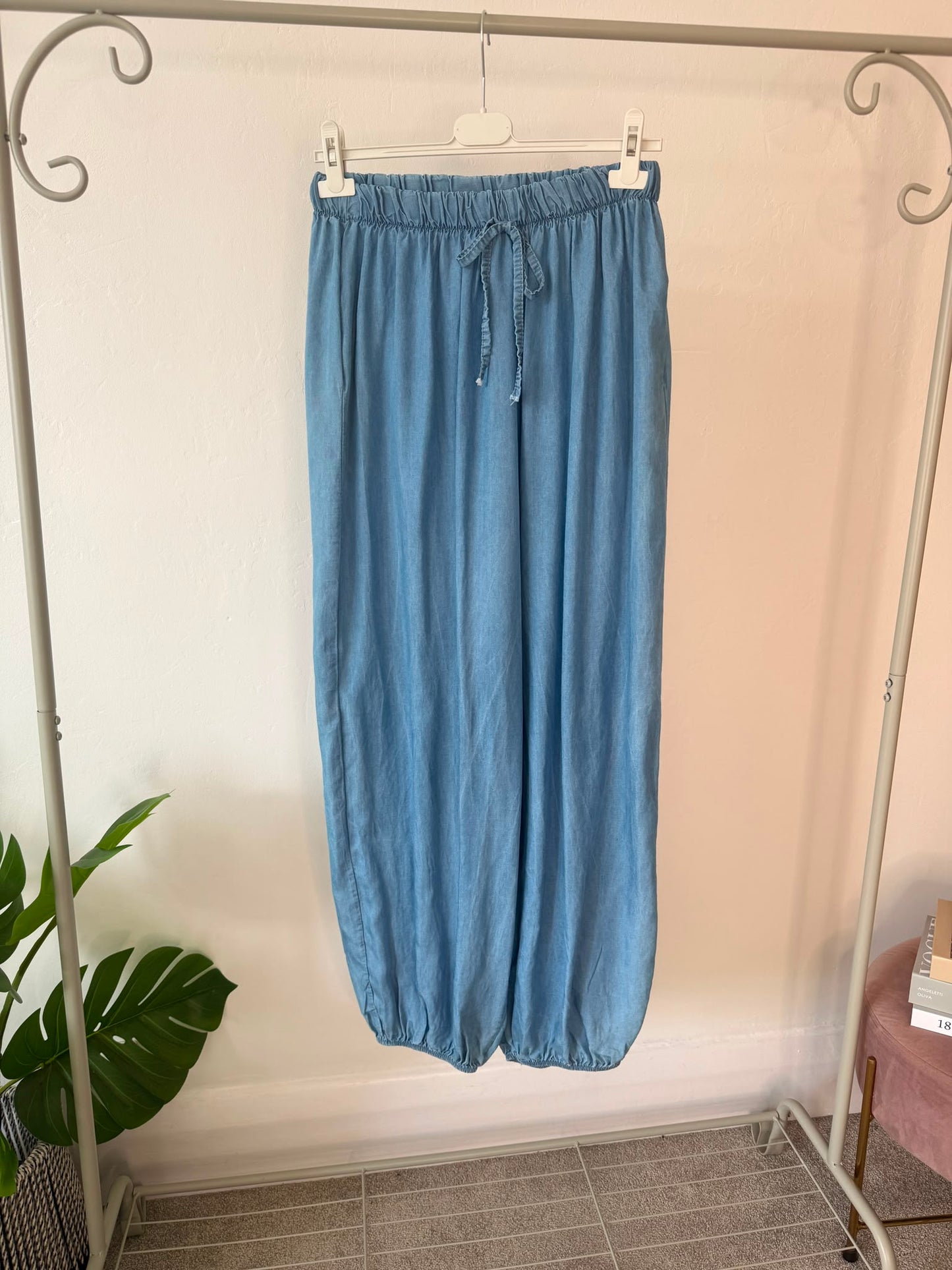 Light Denim Chambray Balloon Trousers