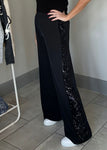 Black Sequin Stripe Wide Leg Trousers