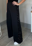 Black Sequin Stripe Wide Leg Trousers