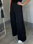 Black Sequin Stripe Wide Leg Trousers