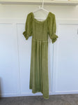 Light Blue Washed Linen Shirred Midi Dress