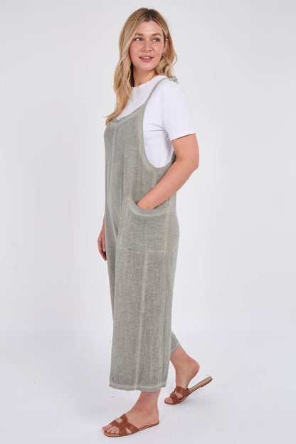 White Washed Linen Adjustable Strap Jumpsuit