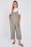 Khaki Washed Linen Adjustable Strap Jumpsuit