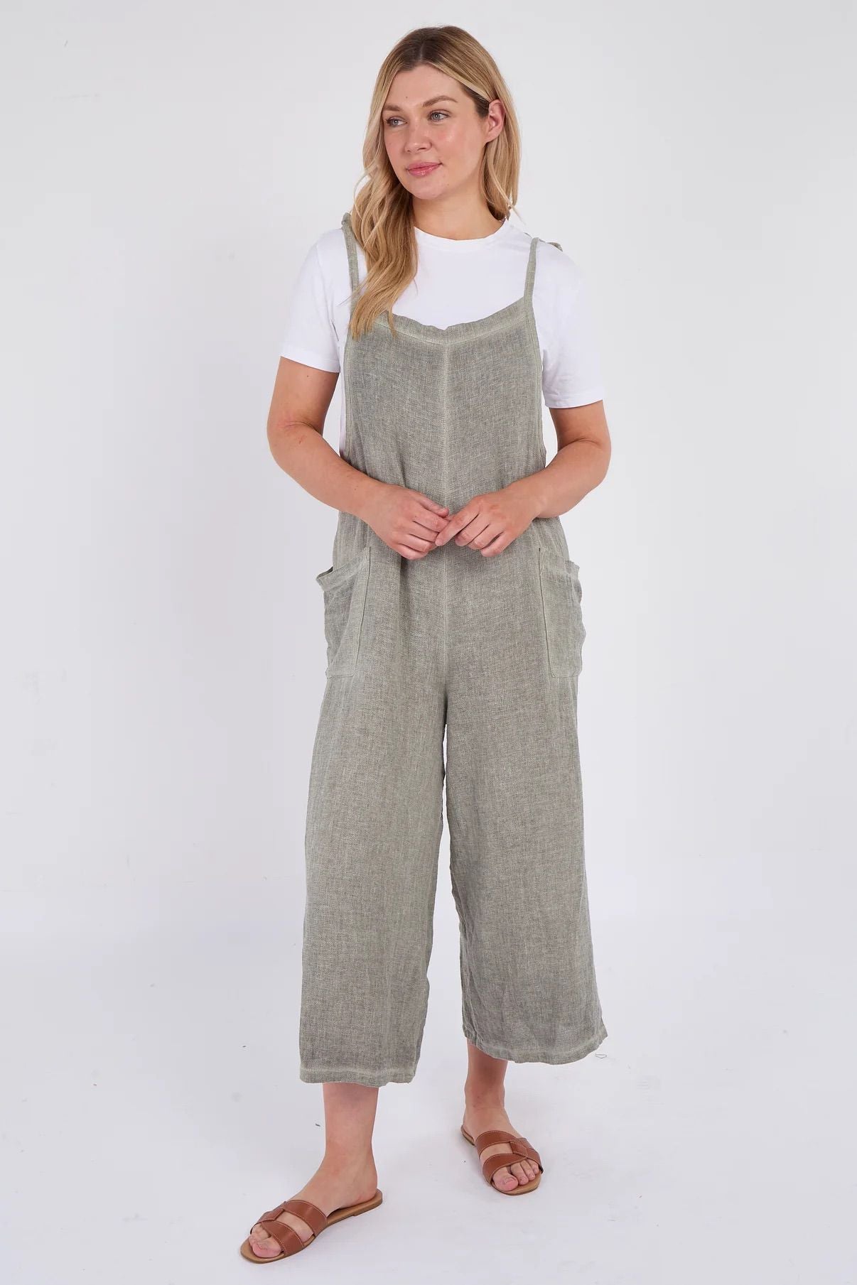 White Washed Linen Adjustable Strap Jumpsuit