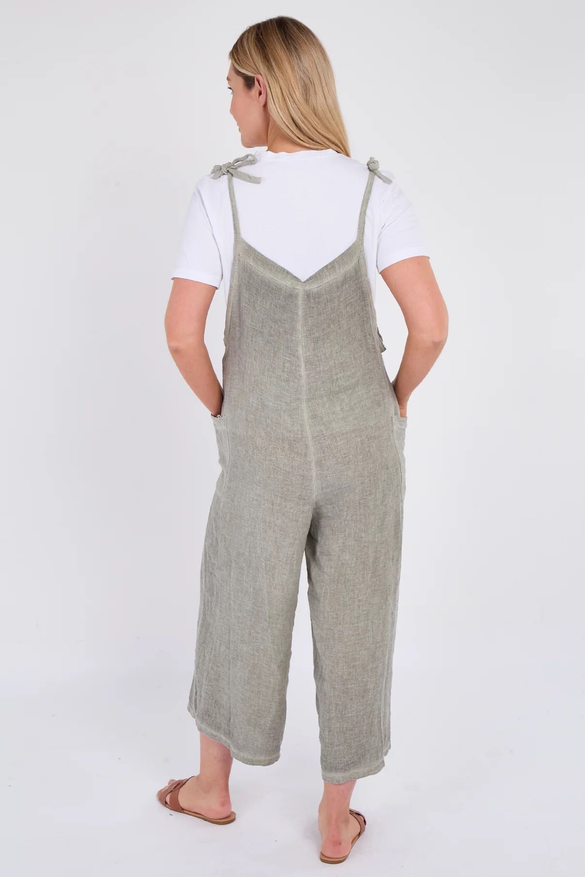 White Washed Linen Adjustable Strap Jumpsuit