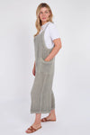 Khaki Washed Linen Adjustable Strap Jumpsuit