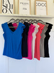 Frill Sleeve V Basic T Shirt | Lots of Colours
