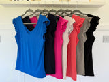Frill Sleeve V Basic T Shirt | Lots of Colours