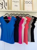 Frill Sleeve V Basic T Shirt | Lots of Colours