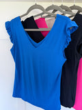 Frill Sleeve V Basic T Shirt | Lots of Colours