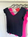 Frill Sleeve V Basic T Shirt | Lots of Colours