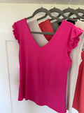 Frill Sleeve V Basic T Shirt | Lots of Colours