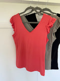 Frill Sleeve V Basic T Shirt | Lots of Colours