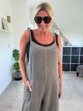 Khaki Washed Linen Adjustable Strap Jumpsuit