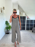 Khaki Washed Linen Adjustable Strap Jumpsuit