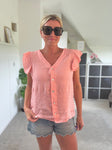 Cornflower Blue Frill Sleeve Linen Top