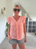 Cornflower Blue Frill Sleeve Linen Top