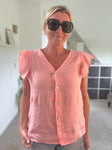 Lime Frill Sleeve Linen Top