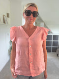 Lime Frill Sleeve Linen Top