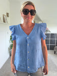 Lime Frill Sleeve Linen Top
