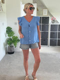 Lime Frill Sleeve Linen Top