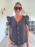 Lime Frill Sleeve Linen Top