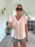 Lime Frill Sleeve Linen Top