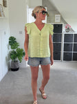 Lime Frill Sleeve Linen Top