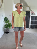 Lime Frill Sleeve Linen Top
