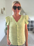 Lime Frill Sleeve Linen Top