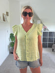 Lime Frill Sleeve Linen Top