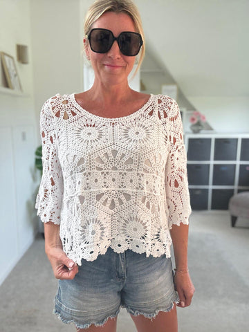 White Crochet Top