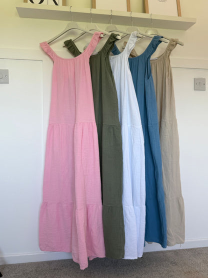 Stone Frill Shoulder Floaty Dress