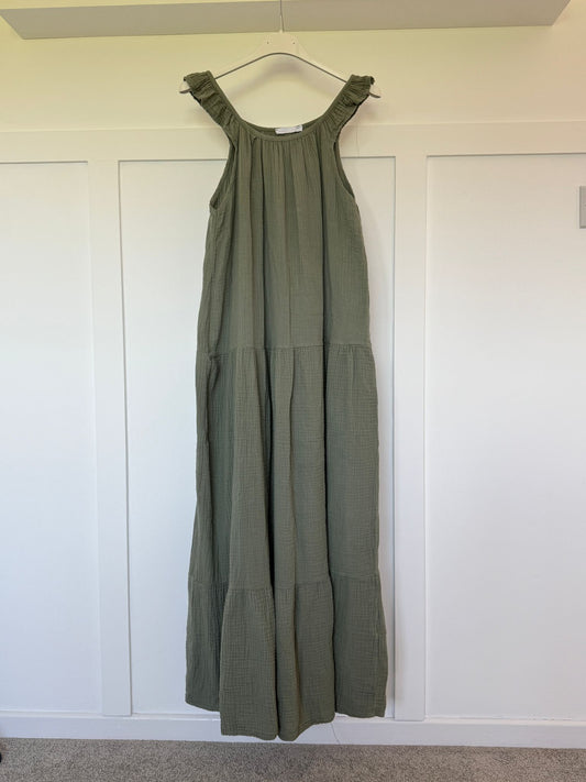 Khaki Frill Shoulder Floaty Dress