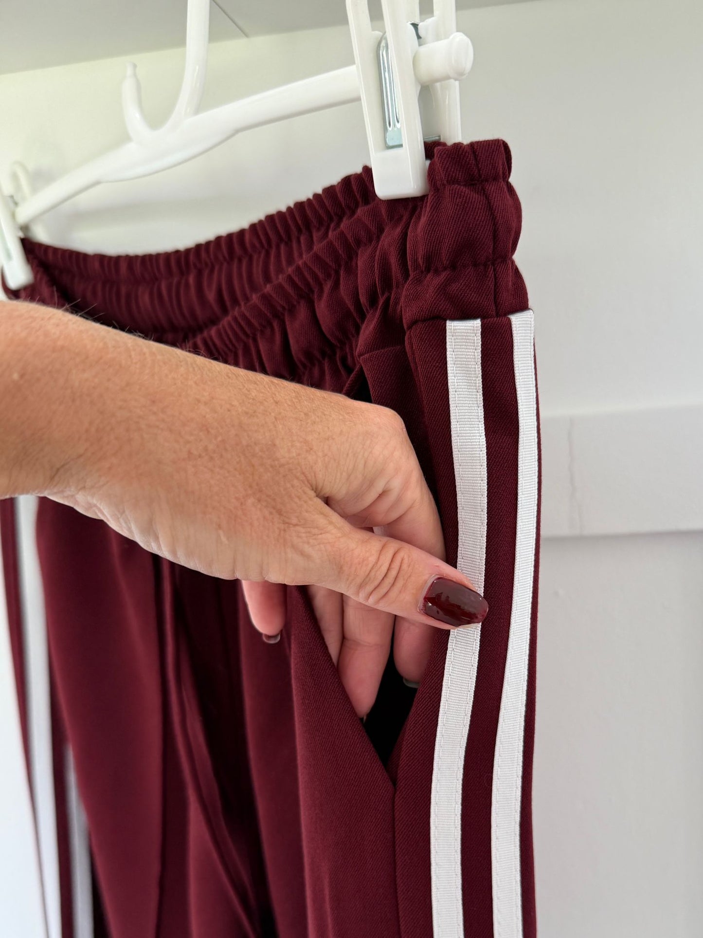 Grey Twill Double Stripe Wide Leg Trousers